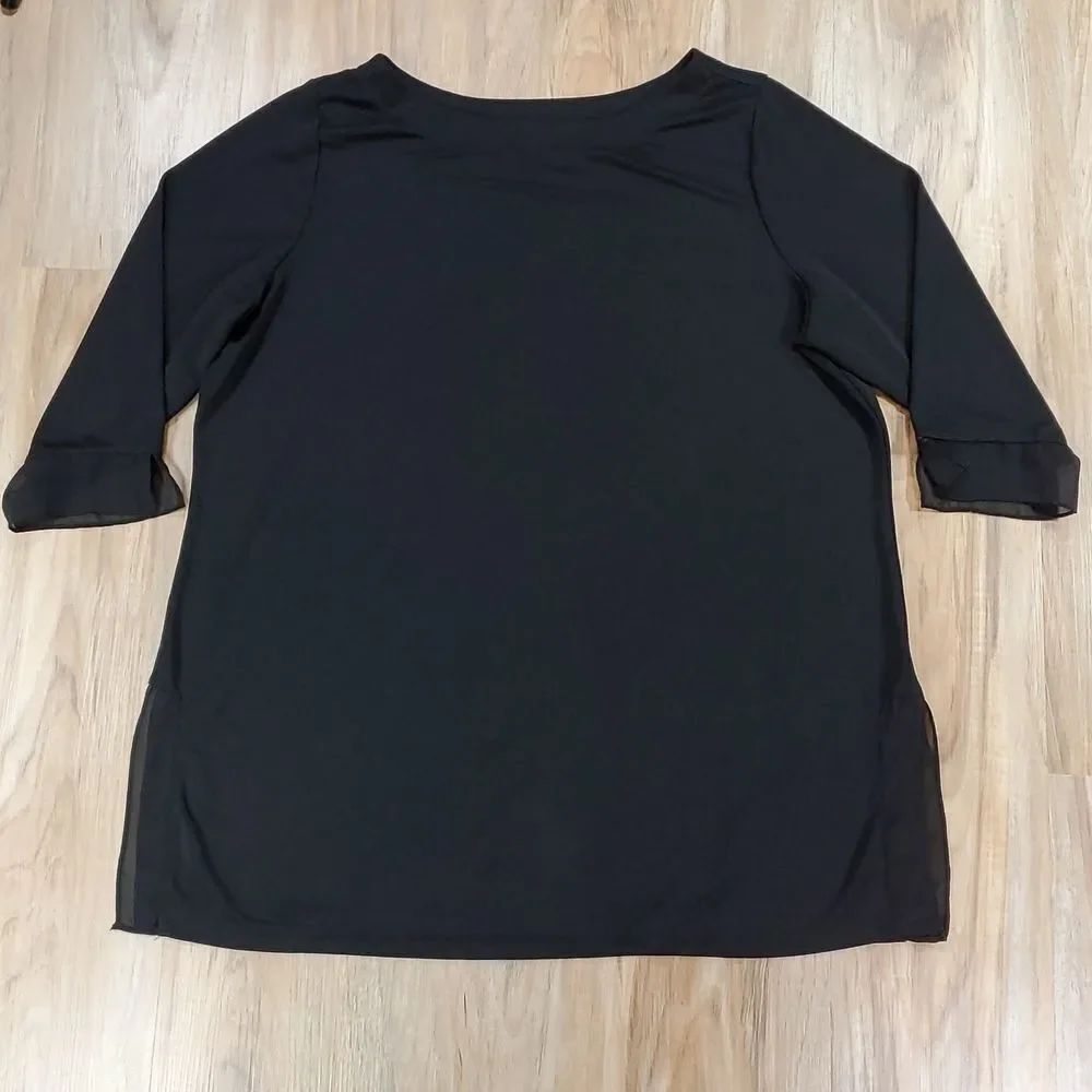 🔺️Susan Graver Premier Black Lightweight 3/4 Sleeve Top Size 1X